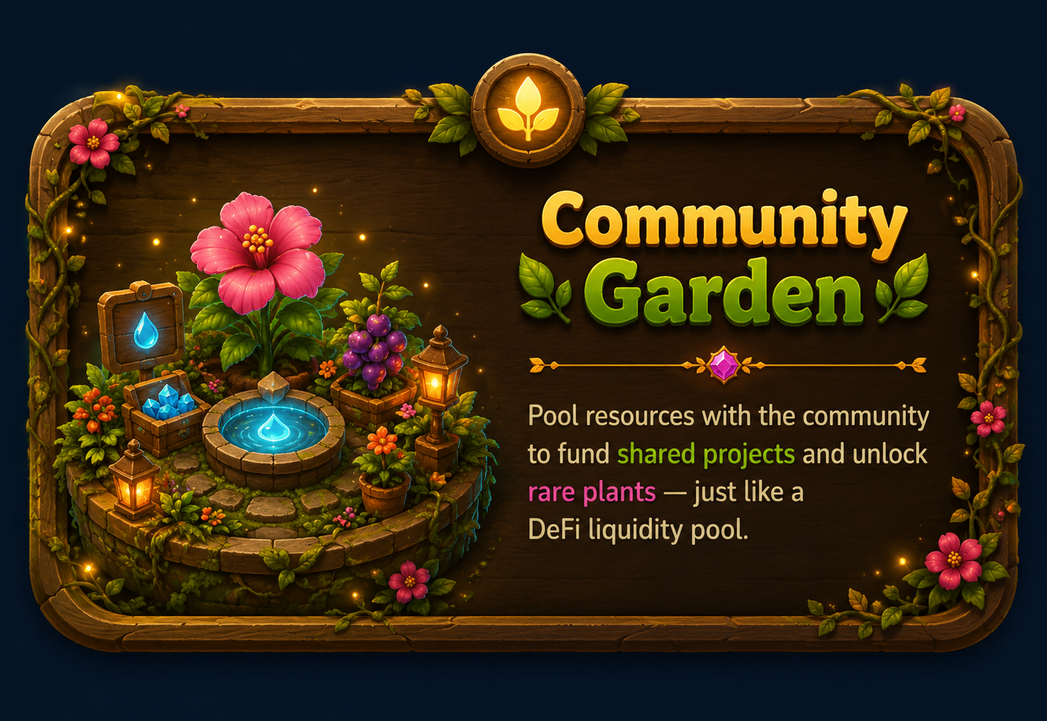 Community Garden — collaborate with other players on shared DeFi projects