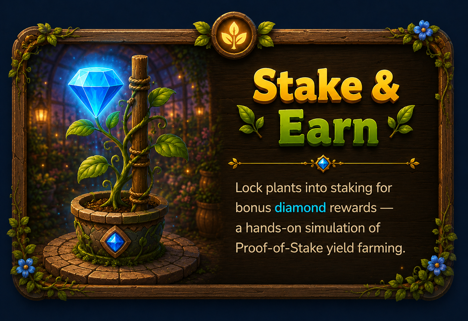 Stake plants for bonus diamond rewards and learn how Proof of Stake works